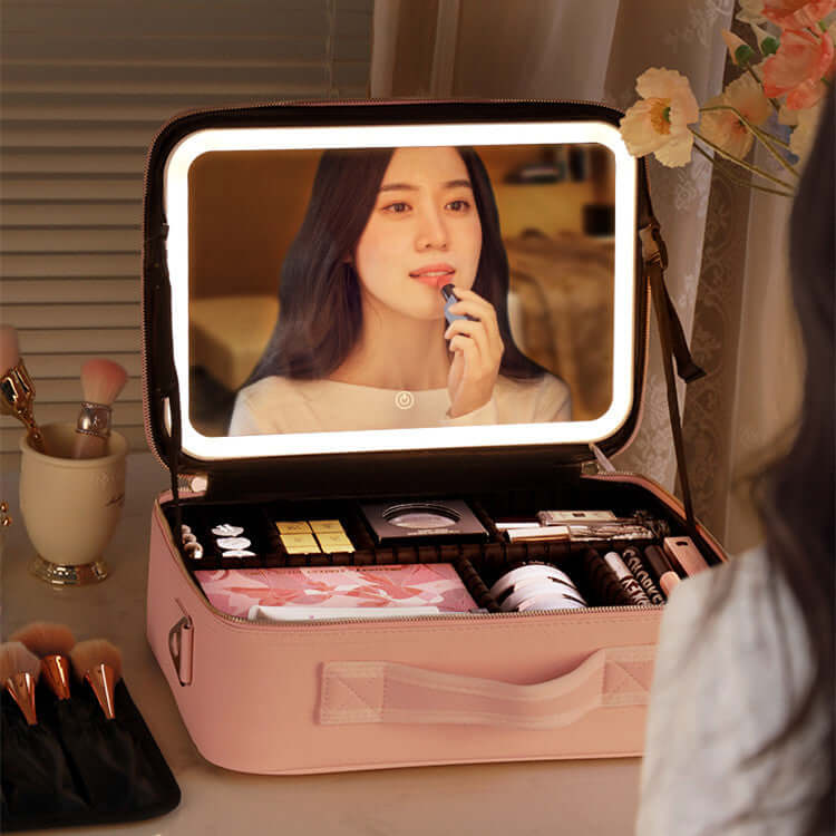 Illuminated Makeup Organizer with 4K Mirror and Adjustable Lighting