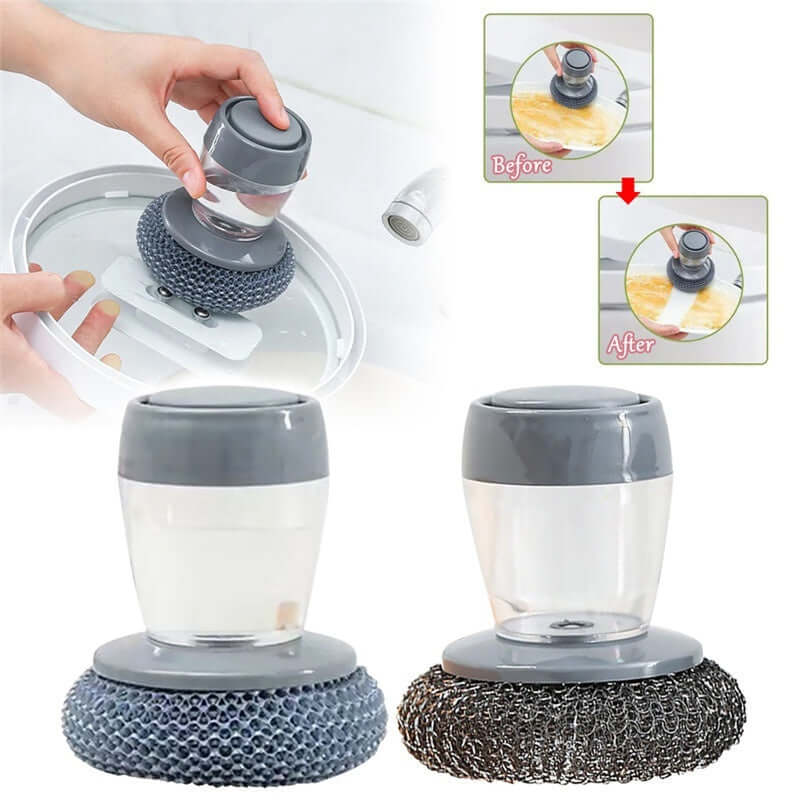 Multifunctional Soap Dispensing Scrub Brush for Kitchen Cleaning