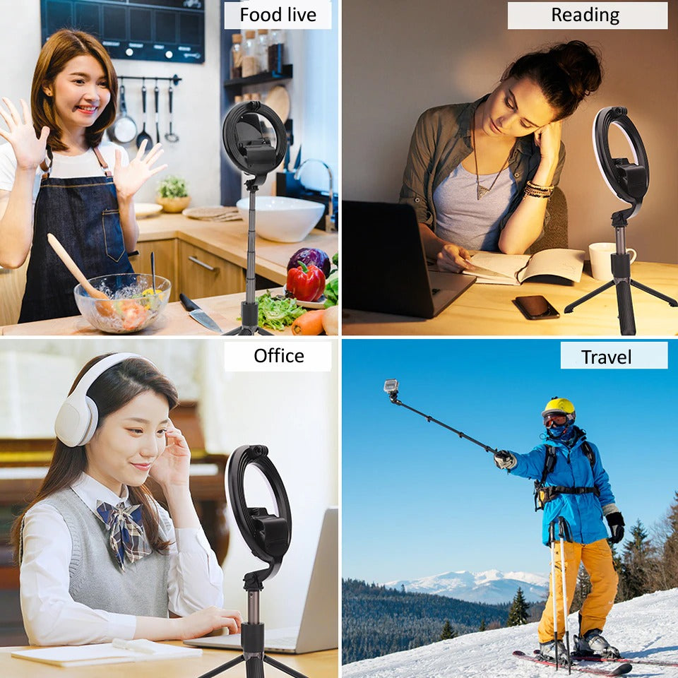 4-in-1 Wireless Selfie Stick Tripod with Ring Light - Lux Buy