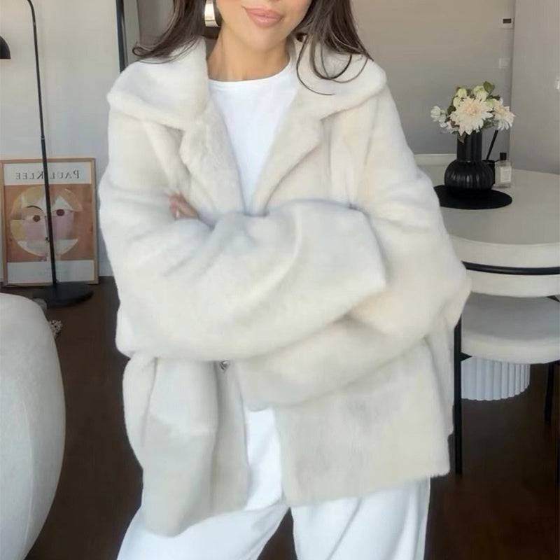 Glamorous Plush Furry Lapel Winter Coat