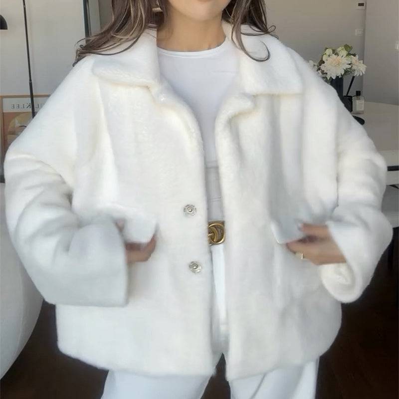 Glamorous Plush Furry Lapel Winter Coat